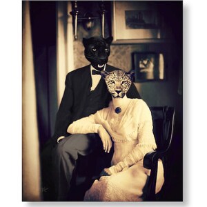 Unique Leopard Print Black Panther Art Animals As People Sepia Photography Prints, "Dressed For Dinner," (non AI art)