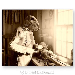 Beaver Art Print Animal Art Anthropomorphic Animals In Clothes Woodland Decor Woodworker Gift (3 Sizes Available) "The Woodworker"