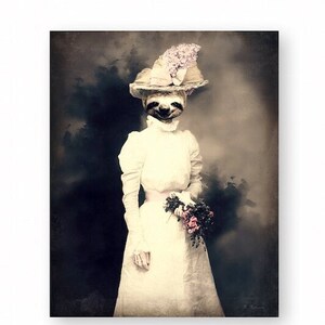 Victorian Sloth Wedding Art Print, Animal Portrait, Funny Gift