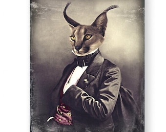 Cat Art Print Lynx Animal Art Anthropomorphic Animals In Clothes Archival Photography Unique Home Decor (3 Sizes Available) "Lex Lynx"