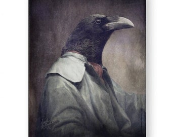 Crow Art Print Raven Art Animals In Clothes Anthropomorphic Gothic Decor Mixed Media Collage   "Corvus"