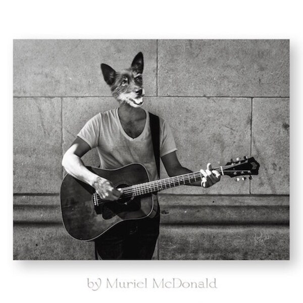 Fun Guitar Music Art Print, Anthropomorphic, Unique Gift, Black and White Photography (3 Sizes Available) "The Street Musician"