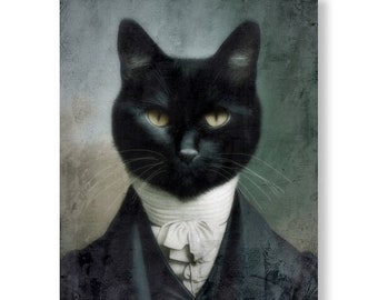 Black Cat Art Print Gothic Decor Creepy Victorian Portrait Cat Artwork Goth Gift, "Andre"