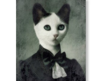 White Cat Art Print Gothic Decor Creepy Victorian Portrait Cat Artwork Goth Gift, "Zelda"