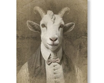 Goat Art Print Farmhouse Wall Decor Rustic Country Animal Artwork Farm Animals In Clothes Eclectic Art "Jacob"