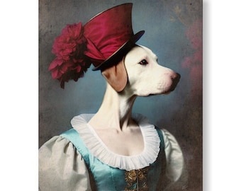 Dog Art Print Pitbull Lover Gifts Mixed Media Victorian Photograph, Animals in Clothes, "Viola"