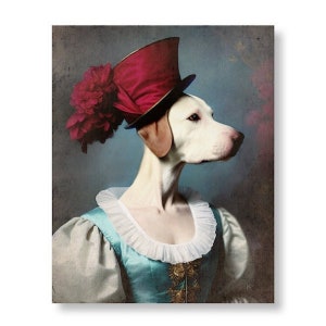 Dog Art Print Pitbull Lover Gifts Mixed Media Victorian Photograph, Animals in Clothes, &quot;Viola&quot;