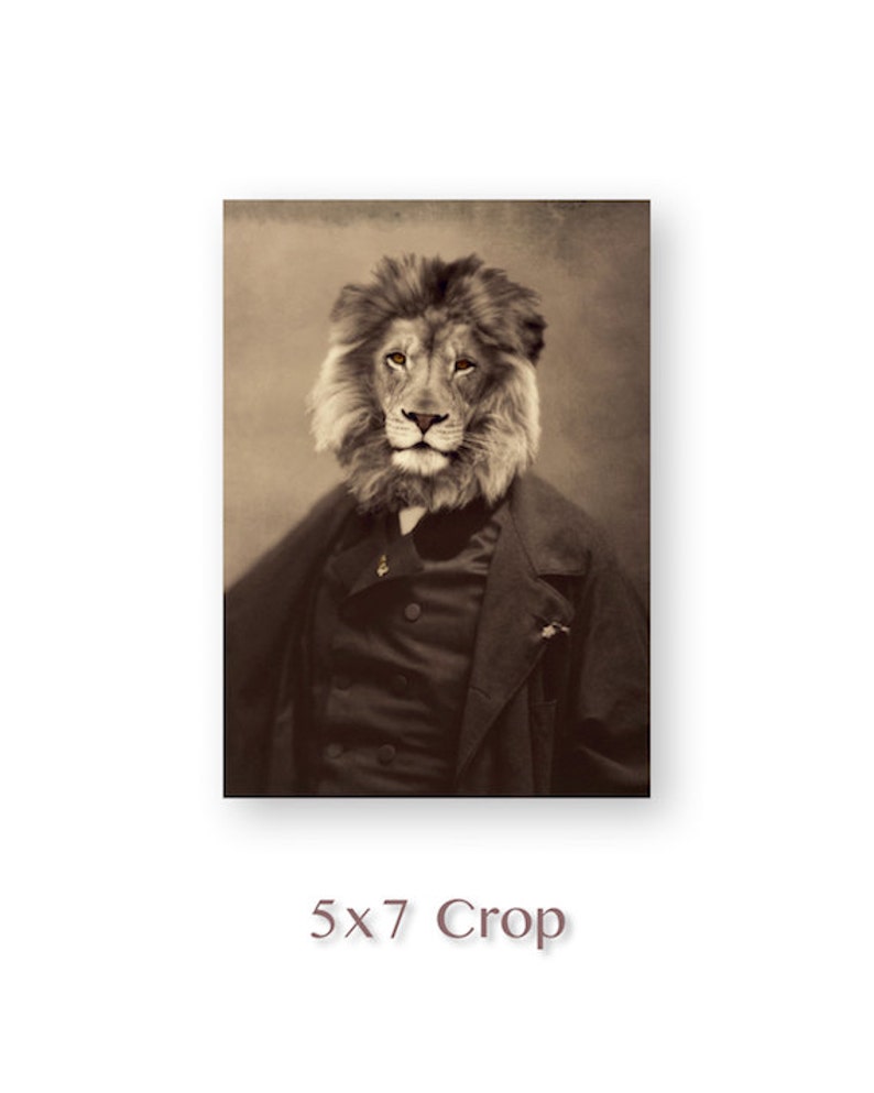 Lion Surreal Art Print, Mixed Media Collage, Anthropomorphic, Leo Birthday Gift, August Birthday Gift, Sepia 3 Sizes The Philosopher image 4