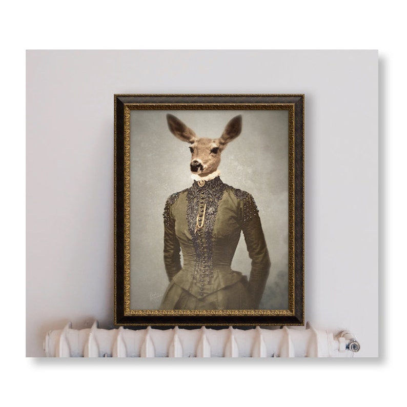 Unique Deer Art Animal Print Digital Animals As People Collage Farmhouse Decor, Gentle Soul non AI art image 3