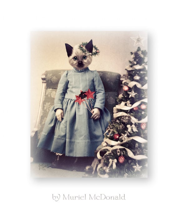 Christmas cat cheap print dress