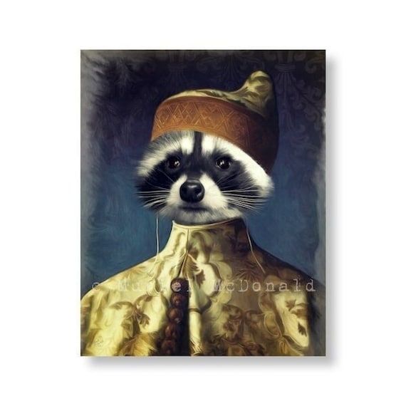 Raccoon Royalty Art Print, Vintage Animal Portrait, Woodland Decor