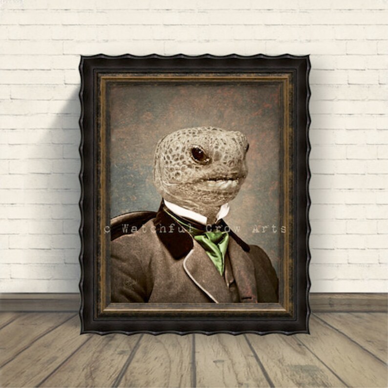 Turtle Gentleman Print - Vintage Reptile Decor, "Andromeda" image 3
