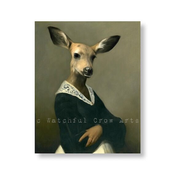 Deer Decor Art Print Woodland Animals In Clothes Farmhouse Rustic Decor Country Home Decor Unique Anthropomorphic Famous Art Prints