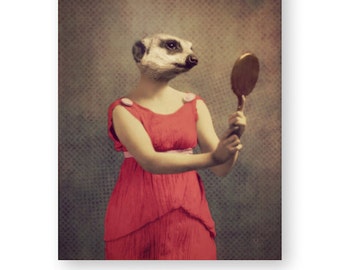 Animal Art Print Meerkat Animals In Clothes Anthropomorphic Funny Gifts Art For Kids (3 Sizes) "Blossom From Botswana"