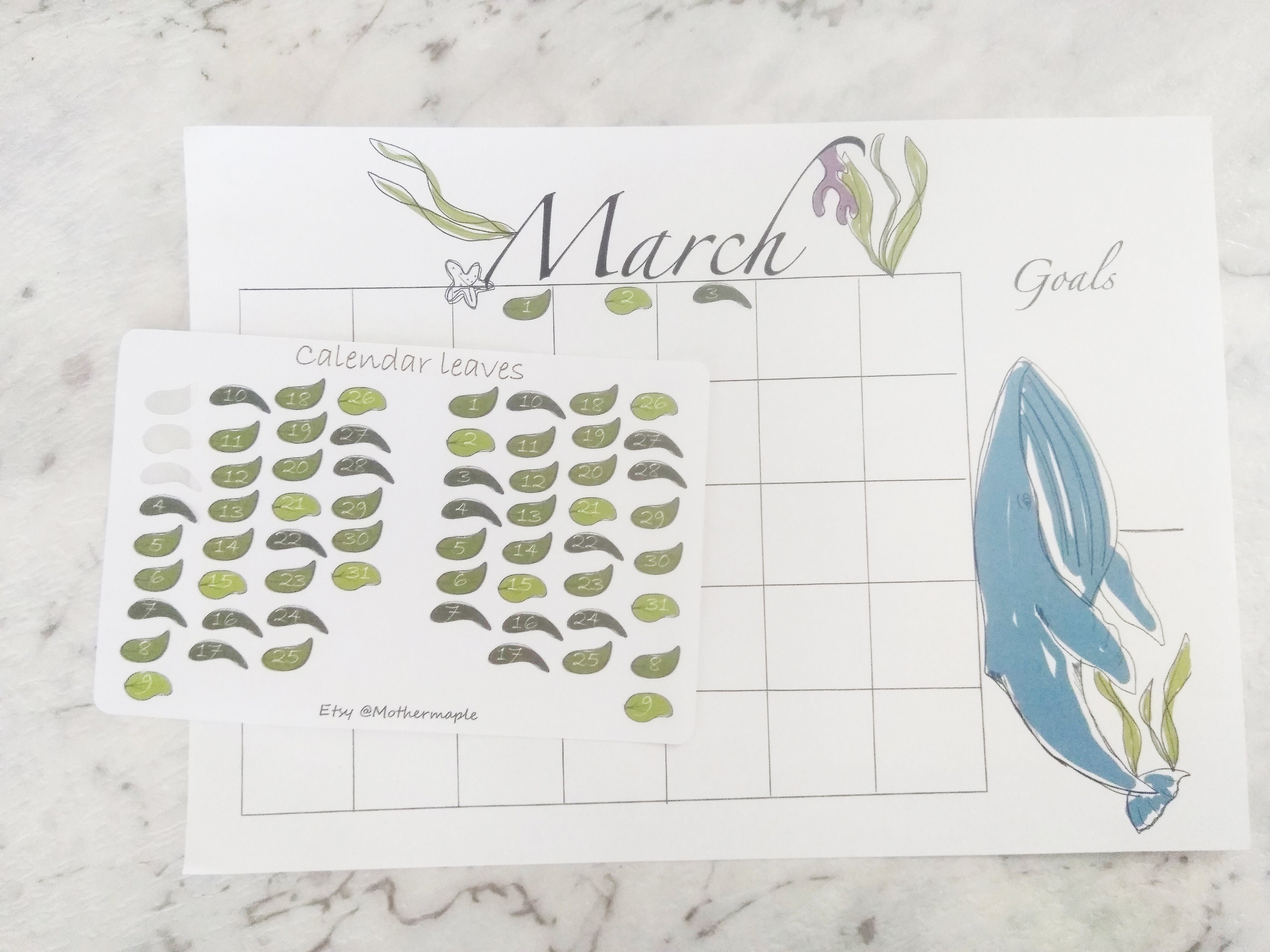 Leaf calendar numbers number chart counting planner diary Etsy