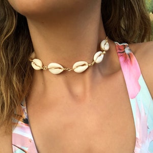 Shell choker, cowrie choker, shell necklace, fresh water pearl, hemp necklace, seashells necklace, gold plated necklace