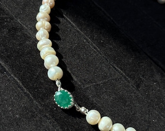 Emerald pearls necklace, real emerald and freshwater pearls necklace, Christmas gift, Mother’s Day