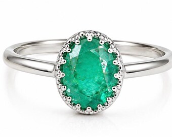 Natural Oval Emerald Loose Gemstone | Green Emerald A Grade | Sterling Silver Setting Available | May Birthstone Gift