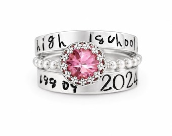 Elegant Graduation Silver Ring Set, graduation jewelry, graduation ring, high school ring