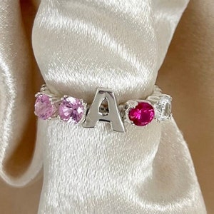 Anillo de 4 piedras de nacimiento, anillo de plata de piedras de nacimiento, joyería del día de la madre, día de la madre