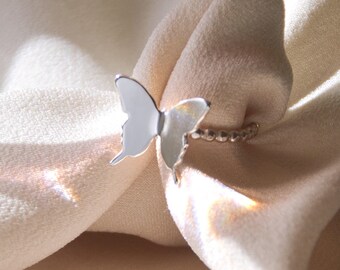 Anillo de mariposa de plata de ley