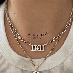 11:11 Gargantilla de plata esterlina y circonias, número de ángel de plata esterlina 925, collar Make a Wish 1111