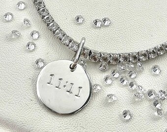 11:11 Sterling Silver Angel Number, Numerology pendant, Sapphire Tennis Necklace , pendant, hand stamped jewelry, 1111 Jewelry, Make a wish