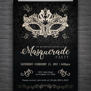 Masquerade Party Invitation (dark version) - Digital File - NOT EDITABLE