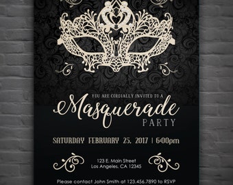 Masquerade Party Invitation (dark version) - Digital File