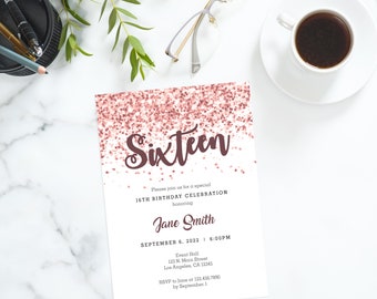 Rose Gold Glitter Invitation - Digital File - NOT EDITABLE