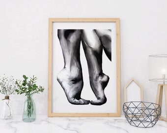 Black and white feet watercolor painting, original printable art, instant download, living room decor, bedroom wall art, digital download