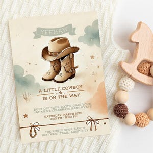 Editable Cowboy Baby Shower Invitation, Digital Invitation for Western Theme, Editable Instant Download Invite Template, Baby Boy Girl