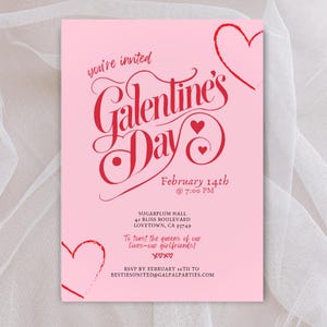 Galentines Day Girls Night Einladung, bearbeitbare Valentinstag Party Einladung Vorlage, Red Hearts Galentines Brunch Printable Invite