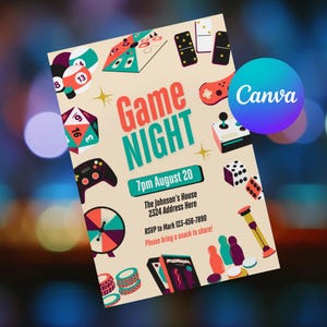 Game Night Invitation, House Party Invite, Family Game Night, Board Game Night, Birthday Invitation Template, Digital, Instant Download