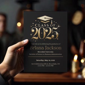 Folleto editable para fiesta de graduación, invitación digital para graduados, anuncio de graduación moderno con fotos, tarjeta de graduación para estudiantes de último año, descarga instantánea, 2025