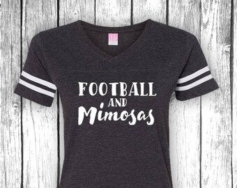 Football and Mimosas | Game Day Shirts, Tailgate, Funny Football T-Shirt, Superbowl, Touchdown, Tailgate V-Neck Jersey Womens Shirt Tee
