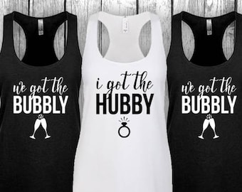 Groepsset van 8 - I Got the Hubby We got the Bubbly - Vrijgezellenfeest Tanks Champagne Wijn