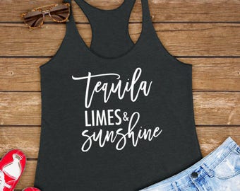 Tequila Limes and Sunshine - Day Drinking Cinco De Mayo Party Fiesta, Beach, Vacation Shirts, Vacay Triblend Workout Tank Top