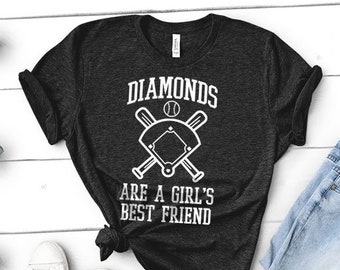Diamanten zijn de beste vriend van een meisje | Grappig cadeau voor sportmoeder, moeder honkbal, softbal - uniseks gemêleerd T-shirt dames