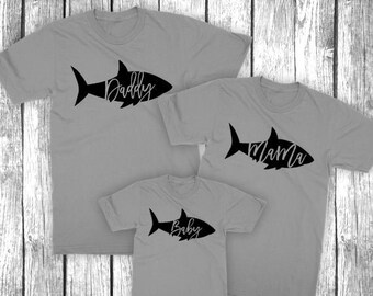 Papa Shark Mama Shark Baby Shark - Matching Family Shirts - Father Son Mother Daughter, Aquarium Trip, Beach Shirts - Unisex Shirt