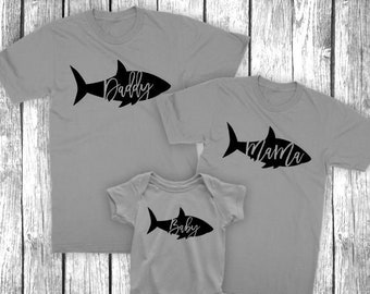 Papa Shark Mama Shark Baby Shark - Matching Family Shirts - Father Son Mother Daughter, Aquarium Trip, Beach Shirts - Unisex Shirt