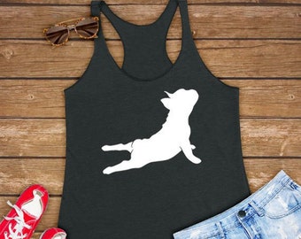 Bulldog Yoga | Yoga Workout Tank, Fitness Pose Tanktop - Women Ladies Triblend Workout Tank Top, Yoga Tan