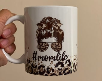 Mom Life #momlife koffiemok | Luipaardmok | Grappig cadeau, koffiemokken, cadeau-ideeën voor moeder, werk, cafeïneliefhebber, moederleven, SAHM, zij of haar