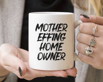 Huiseigenaar moeder | Grappig cadeau, koffiemokken, cadeau-ideeën voor eerste huiseigenaar, onroerend goed, cadeau makelaar, cafeïneliefhebber