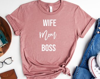 Vrouw moeder baas | T-shirt baas, vrouw en moeder | Mom-T-shirt - uniseks gemêleerd T-shirt dames