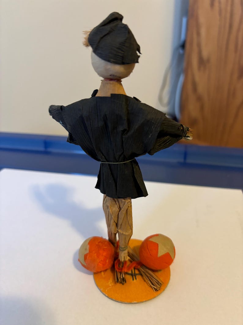 Vintage Japan Spun Cotton Crepe Paper Halloween Scarecrow 6 Inches Tall