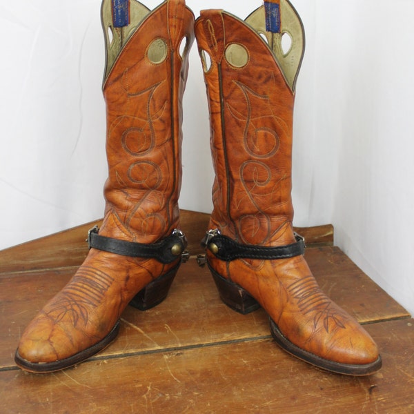 Men's Vtg. Sanders Cowboy Boots with Spurs and Pull holes. Size 9.5 D