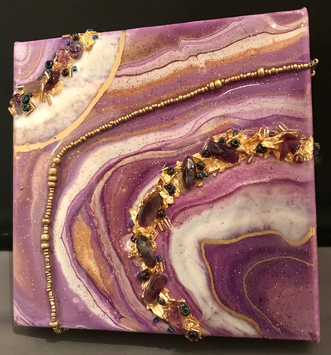 Embellished Geode Acrylic Pour Painting Sealed With Resin Etsy