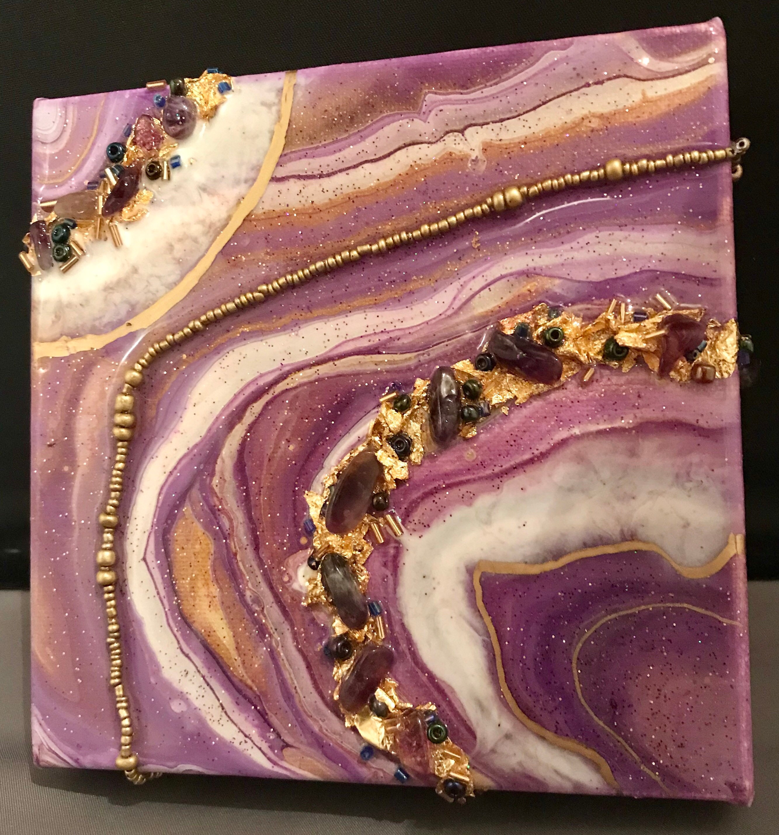 Embellished Geode Acrylic Pour Painting Sealed With Resin Etsy