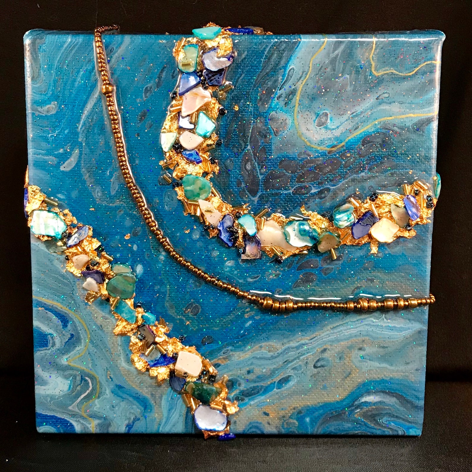 Embellished Geode Acrylic Pour Painting Sealed With Resin Etsy